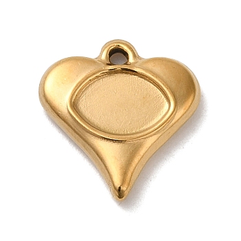 304 Stainless Steel Pendant Cabochon Settings For Enamel, Golden, Heart, Tray: 5x8mm, 14x13.5x2mm, Hole: 1.2mm