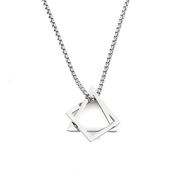 201 Stainless Steel Necklaces, Triangle Pendant Necklaces for Men, Stainless Steel Color, 23.43 inch(59.5cm)