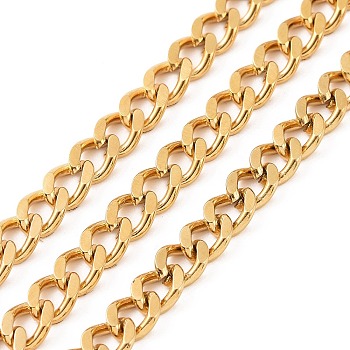 304 Stainless Steel Curb Chains, Soldered, with Spool, Real 18K Gold Plated, 6x4.5x2mm, 10m/roll