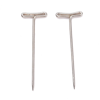 Nickel Plated Steel T Pins for Blocking Knitting, Modelling, Wig Making and Crafts, Stainless Steel Color, 32x11x1mm, Hole: 0.3x9mm, 200pcs/box