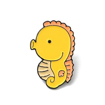 Alloy Brooches, Enamel Pins,  for Backpack Cloth, Marine Life, Sea Horse, Yellow, 35x24x1.5mm