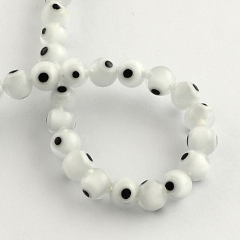 Round Handmade Evil Eye Lampwork Beads, White, 6mm, Hole: 1mm, about 64pcs/strand, 14.1 inch