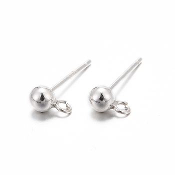 925 Sterling Silver Ear Stud Findings, Earring Posts with 925 Stamp, Silver, 15mm, head: 6.5x4mm, Hole: 1mm, Pin: 0.7mm
