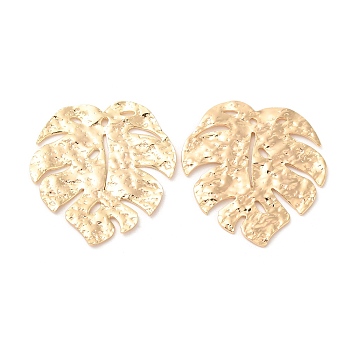 Brass Pendants, Monstera Leaf Charm, Real 18K Gold Plated, 31x29x1mm, Hole: 1.2mm