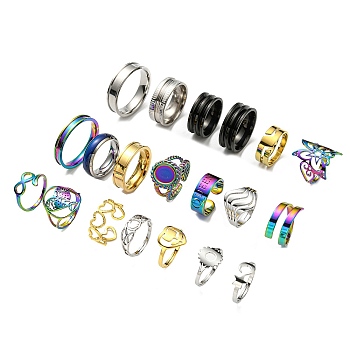 Stainless Steel Finger Rings, Mixed Shapes, Mixed Color, 1.5~20mm, Inner Diameter: 16.8~23.2mm