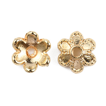 Brass Bead Caps, 6-Petal, Long-lasting, Flower, Real 14K Gold Plated, 5.5x5.5x2.3mm, Hole: 0.9mm