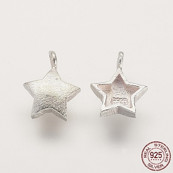 925 Sterling Silver Charms, Star, Matte Silver, 10x7x2mm, Hole: 1mm