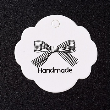 Paper Gift Tags, Hange Tags, For Arts and Crafts, Bowknot with Word Handmade, White, 30.2x30.2x0.3mm, Hole: 3mm