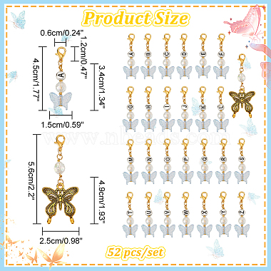 Butterfly & Flat Round Letter A~Z Pendant Stitch Markers(HJEW-AB00457)-2