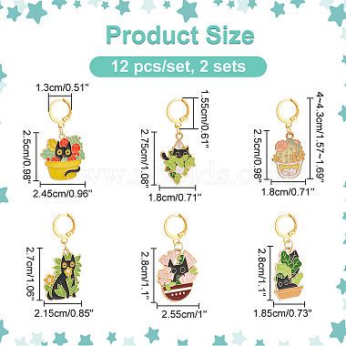 Potted Plant with Cat Alloy Enamel Pendant Stitch Markers(HJEW-AB00313)-2