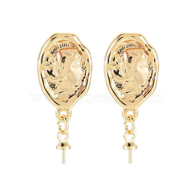 Real 18K Gold Plated Oval Brass Stud Earring Findings