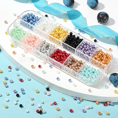 1200 Stück 12-farbig backlackierte perlmuttfarbene Glasperlen(HY-YW0001-06)-4