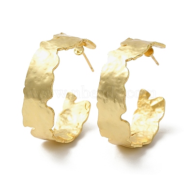 Boucles d'oreilles rondes en laiton plaqué à crémaillère(EJEW-B027-09G)-2