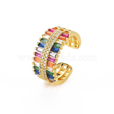 Brass Micro Pave Cubic Zirconia Cuff Rings for Women(RJEW-T016-37G-01)-3