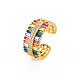 Brass Micro Pave Cubic Zirconia Cuff Rings for Women(RJEW-T016-37G-01)-3