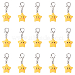 6Pcs Opaque Resin Star Pendant Decorations, with Lobster Claw Clasps, Platinum, Gold, 46mm(HJEW-YW00147)
