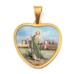 Ion Plating(IP) 304 Stainless Steel Pendants, with Enamel, Heart with Saint Charm, Religion, Golden, 31x29x2mm, Hole: 9x5.5mm(STAS-H182-11D-G)