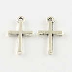 Cross Tibetan Style Alloy Pendants, Cadmium Free & Lead Free, Antique Silver, 18.5x10x2mm, Hole: 1mm(X-TIBEP-R344-21AS-LF)