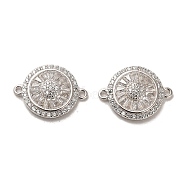925 Sterling Silver Connector Charms, with Clear Cubic Zirconia, Flat Round with 925 Stamp, Real Platinum Plated, 13x17x4mm, Hole: 1.2mm(STER-H110-18P)