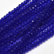 Faceted Rondelle Transparent Glass Beads Strands, Blue, 3.5x2mm, Hole: 0.5mm, about 113~115pcs/strand, 32~33cm(EGLA-J134-3x2mm-B05)