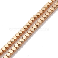 Non-magnetic Synthetic Hematite Beads Strands, Galvanic Plating(Color Retention for 1 Year), Matte Style, Polyhedron, Golden Plated, 4x4x4mm, Hole: 1mm, about 103pcs/strand, 15.91 inch(40.4cm)(G-H270-01G-01)