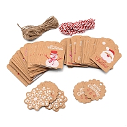 Christmas Themed Pattern Kraft Gift Tags, Display Cards with Rope, Rectangle & Flower & Snowflake, Peru, Card: 120pcs/bag, Rope: 20m/bag(sgDIY-SZC0003-01)