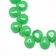 Natural White Jade Pendant Beads Strands, Top Drilled Beads, Dyed, Teardrop, Spring Green, 12x9~10x5~6mm, Hole: 1mm, about 33pcs/strand, 9.84 inch(X-G-T005-11)