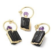 Natural Black Tourmaline and Amethyst Pendants, Perfume Bottle Charms with Rack Plating Brass Findings, Cadmium Free & Lead Free, Golden, 44~60x25x11.5~17mm, Hole: 3.5mm(G-C050-03G)