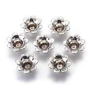 CCB Plastic Bead Caps, 7-Petal, Flower, Antique Silver, 24.6x10mm, Hole: 1.6mm; Inner Diameter: 8mm(CCB-L006-12AS)