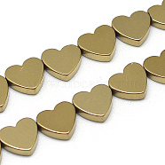 Electroplate Non-magnetic Synthetic Hematite Beads Strands, Heart, Golden Plated, 8x7x2mm, Hole: 0.5mm, about 51pcs/strand, 15.7 inch(X-G-T057-12F)