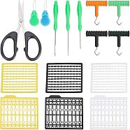 Fishing Sets, with Carp Fishing Hair Rig Extender, Fishing Knot Puller, Bait Needle, Iron Sewing Needle Devices Threader Thread Guide Tool & Scissors, Mixed Color, 60.5x50.5x2.5mm, 3 colors, 1board/color, 3boards(FIND-FH0001-05)