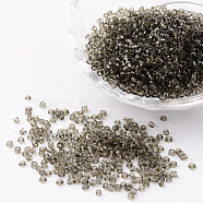 12/0 Glass Seed Beads, Transparent, Round, Gray, 2mm, Hole: 1mm, about 3100pcs/50g(X-SEED-A004-2mm-12)