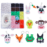 DIY Animal Keychain Making Kit, Including Resin Barrel & Plastic Large Hole Beads, Polyester Cord, Iron Split Key Rings & Keychain Clasp Findings, Mixed Color, 698Pcs/box(DIY-SC0022-68)