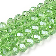Electroplate Glass Beads Strands, Pearl Luster Plated, Faceted, Rondelle, Light Green, 3x2mm, Hole: 0.8mm, about 150~155pcs/strand, 15~16 inch(38~40cm)(EGLA-A034-T2mm-A15)