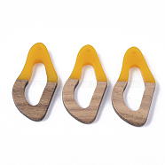 Resin & Walnut Wood Pendants, Twisted Oval, Gold, 38x19.5x4mm, Hole: 2mm(X-RESI-S358-25H)