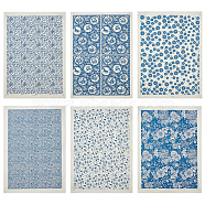 6 Sheets 6 Styles Paper Ceramic Decals, Pottery Ceramics Clay Transfer Paper, Underglaze Flower Paper, Blue and White Porcelain Style, Mixed Shapes, 53x38x0.004cm, 1 sheet/style(AJEW-BC0007-19A)