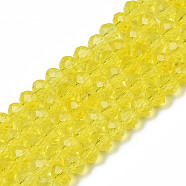 Electroplate Glass Beads Strands, Pearl Luster Plated, Faceted, Rondelle, Yellow, 3.5~3.8x3mm, Hole: 0.4mm, about 113~115pcs/strand, 32.5~33cm(EGLA-A044-T3mm-A29)