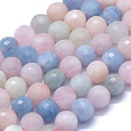 Natural Morganite Beads Strands, Faceted, Round, 8mm, Hole: 1mm, about 48pcs/strand, 15.35 inch(39cm)(G-D0013-73)