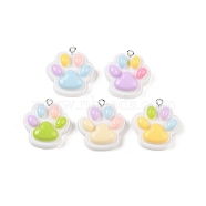 Opaque Resin Pendants, Candy Color Cat Paw Print Charms with Platinum Plated Iron Loops, Mixed Color, 26x24x9mm, Hole: 2mm(MACR-P043-P01)