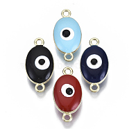 Alloy Enamel Links Connectors, Oval with Evil Eye, Light Gold, Mixed Color, 22.5x11x6~7mm, Hole: 1.6mm(ENAM-N050-13)