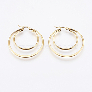 201 Stainless Steel Hoop Earrings, with 304 Stainless Steel Pin, Hypoallergenic Earrings, Double Ring, Golden, 12 Gauge, 45x44x2mm, Pin: 0.7x1mm(EJEW-I213-B-02G)