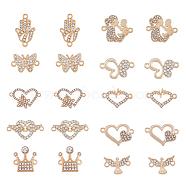 60Pcs 10 Styles Alloy Crystal Rhinestone Connector Charms, Butterfly & Heart & Crown & Hamsa Hand, Mixed Shapes, Golden, 20x23.5x2mm, Hole: 1.6mm, 6pcs/style(FIND-FH0007-03)