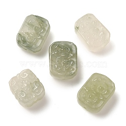 Natural Jade Beads, Rectangle with Carved Flower, 15.5~18x14x7~9mm, Hole: 1.2mm(G-P550-17)