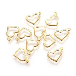 304 Stainless Steel Charms, Stamping Blank Tag, Heart, Real 18K Gold Plated, 10x13.7x1mm, Hole: 1mm(STAS-P227-23G)