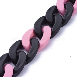 Handmade Opaque Spray Painted Acrylic Curb Chains, Cuban Link Chains, for Jewelry Making, Pearl Pink, Link: 30x20.5x6mm, 39.37 inch(1m)/strand(AJEW-JB00617-01)