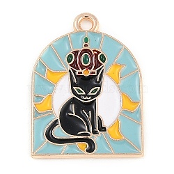 Alloy Pendants, with Enamel, Cat Pattern, Light Gold, Arch, 24.5x18x1.5mm, Hole: 1.8mm(ENAM-R004-01KCG-05)