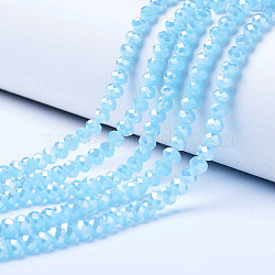 Electroplate Glass Beads Strands, Imitation Jade Beads, AB Color Plated, Faceted, Rondelle, Pale Turquoise, 8x6mm, Hole: 1mm, about 68~70pcs/strand, 16 inch(40cm)(EGLA-A034-J8mm-B05)