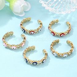 PVD Vacuum Plating 304 Stainless Steel Enamel Evil Eye Open Cuff Rings, Mixed Color, Inner Diameter: 17~17.5mm(STAS-D089-23G)