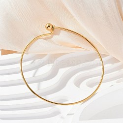 304 Stainless Steel Bangles for Women, with 201 Stainless Steel Bead, Ion Plating(IP), Golden, 1/4 inch(0.6cm), Inner Diameter: 2-1/2x2-3/8 inch(6.1x6.4cm)(BJEW-C088-02G)