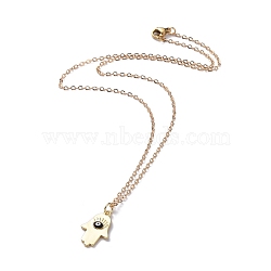 (Jewelry Parties Factory Sale)Brass Pendant Necklaces, with Enamel, Cable Chains and 304 Stainless Steel Lobster Claw Clasps, Hamsa Hand/Hand of Fatima /Hand of Miriam, with Eye, Golden, 16.54 inch(42cm)(NJEW-JN02679-01)